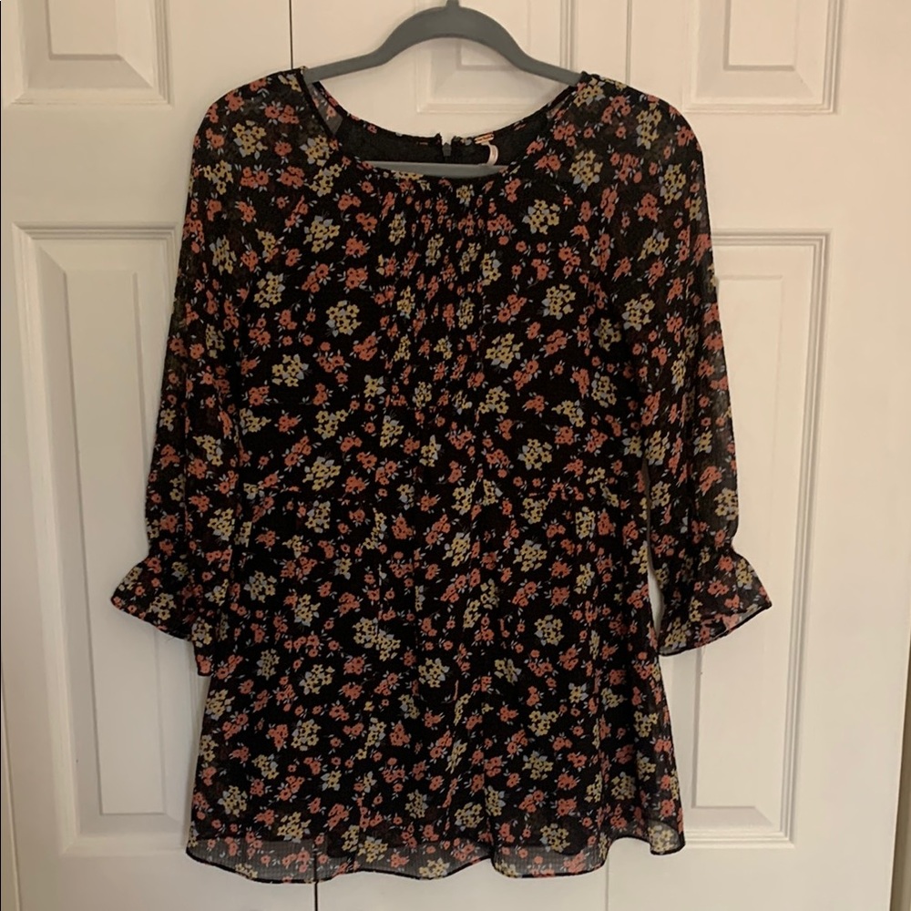 Free People Black Floral Blouse
